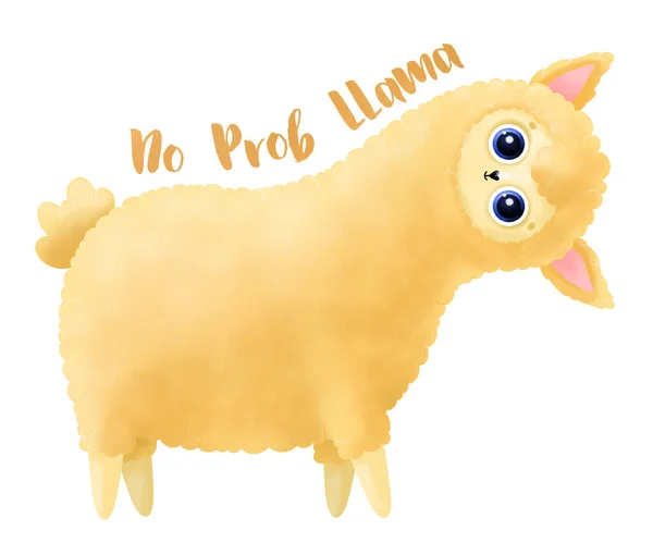 Nettes Gelbes Lama Isoliert Auf Weißem Hintergrund Lustiges Cartoon Lama — Stockfoto