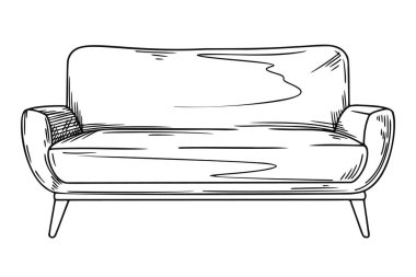 Beyaz arka planda izole edilmiş bir kanepe çizimi. Vektör illüstrasyonu.