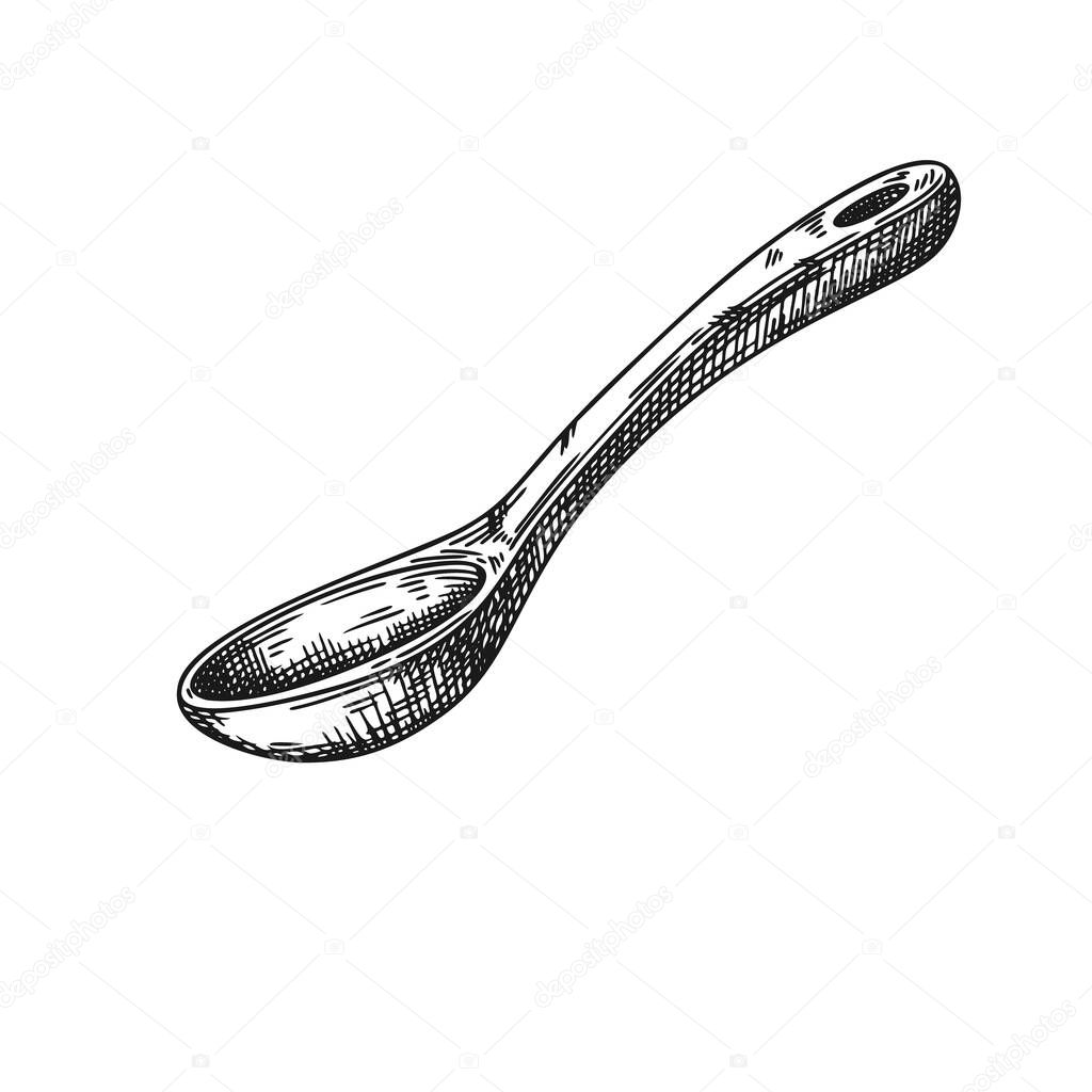 Sketch of a wooden spoon isolated on a white background. Vector illustration