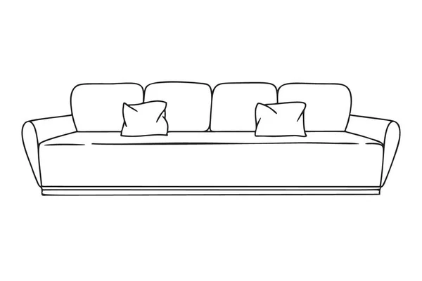 Umrisskizze Eines Sofas Isoliert Auf Weißem Hintergrund Vektorillustration — Stockvektor