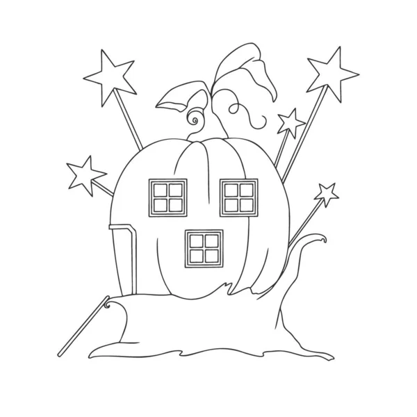 Esboço Uma Fantástica Casa Abóbora Casa Gnomos Abóbora Desenhos Animados —  Vetores de Stock