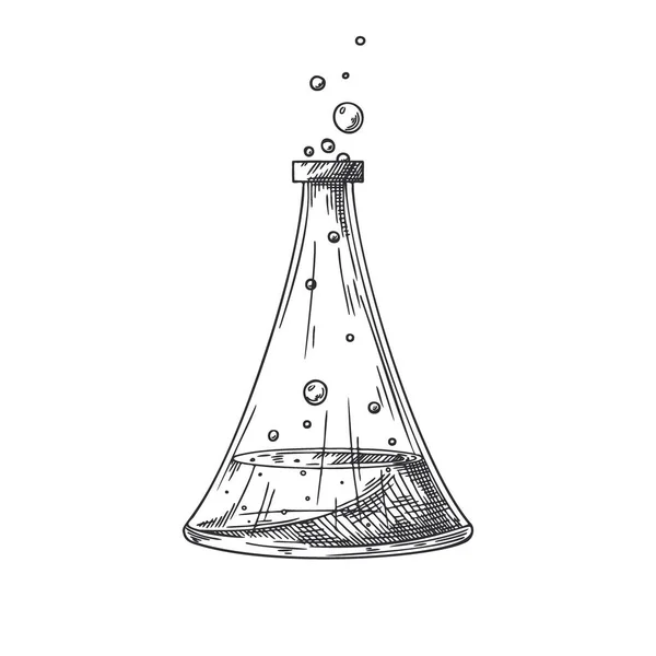 Croquis Objet Laboratoire Chimique Flacons Béchers Éprouvettes Pharmaceutiques Symbole Découverte — Image vectorielle