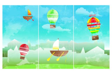 Şehirde uçan sıcak hava balonu.