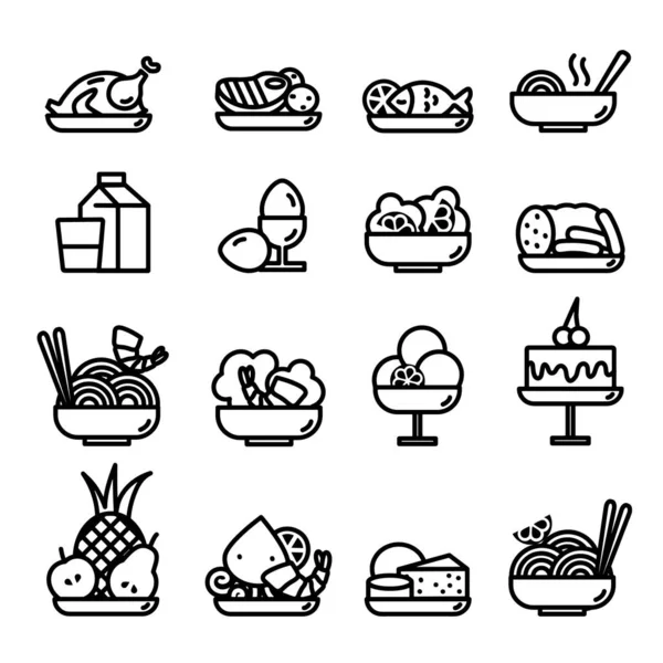 Restaurante Comidas Iconos Set Line Vector Arte — Vector de stock