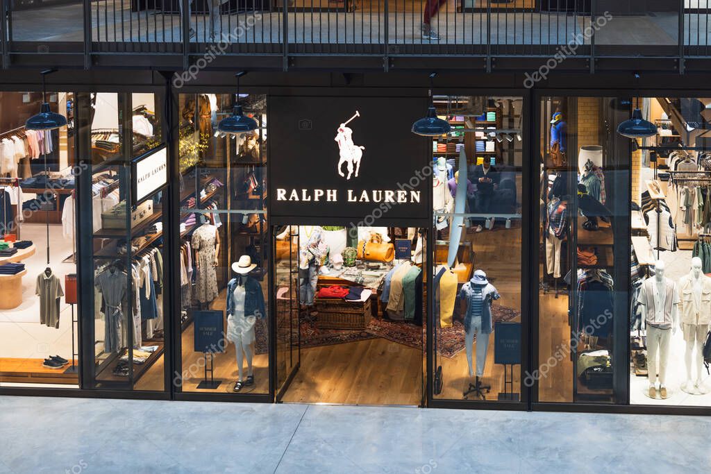 Elegant boutique entrance with branded signage. London, UK, 4 July 2023