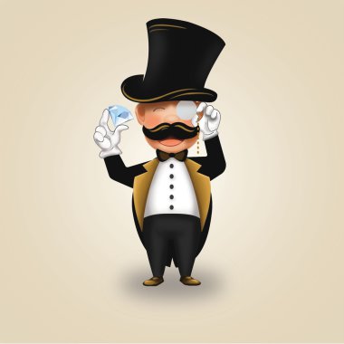 Bir tek gözlük ile şapkalı beyefendi