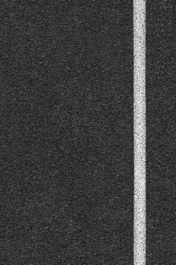 Level asphalted road with a dividing white stripes. The texture of the tarmac, top view. clipart