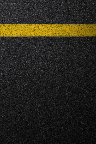 Level asphalted road with a dividing yellow stripes. The texture of the tarmac, top view. — Stock Photo, Image