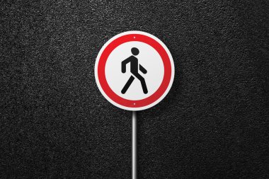 Bir resmi arka plan asfalt üzerinde yaya olan yol işareti dairesel şekil. Asfalt, en iyi görünüm doku.