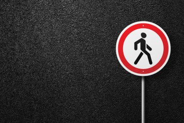 Bir resmi arka plan asfalt üzerinde yaya olan yol işareti dairesel şekil. Asfalt, en iyi görünüm doku.