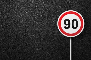 Arka plan asfalt üzerinde yol işareti dairesel şekil. Hız sınırı. Asfalt, en iyi görünüm doku.