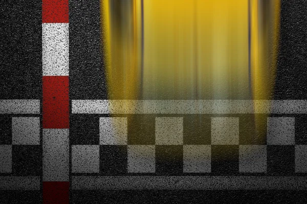 Düzey bir bölen şeritli yol ve yüksek hız ile sarı spor araba hareket Asfaltlı. Asfalt, en iyi görünüm doku.