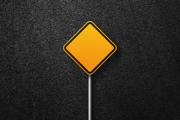 Road sign of the diamond shape on a background of asphalt. The texture of the tarmac, top view. — Stock Photo, Image