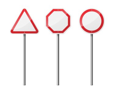 Beyaz arka plan üzerinde izole edilmiş 3 boş yol işareti kümesi. Eps10 vektör illüstrasyon.