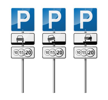Beyaz arka plan üzerinde izole 3 yol işaretleri kümesi. Ücretli otopark. Eps10 vektör çizim.