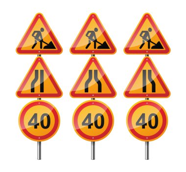 3 işaretleri, beyaz arka plan üzerinde izole kümesi. Yol çalışmaları. Hız sınırı. Eps10 vektör çizim.