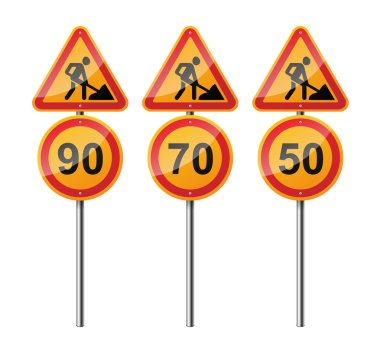 3 işaretleri, beyaz arka plan üzerinde izole kümesi. Yol çalışmaları. Hız sınırı. Eps10 vektör çizim.