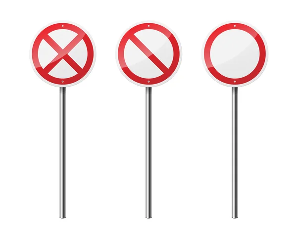 Beyaz arka plan üzerinde izole 3 dairesel yasaklayıcı yol işaretleri kümesi. Eps10 vektör çizim.