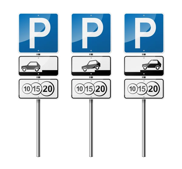 Ensemble de 3 panneaux routiers, isolés sur fond blanc. Parking payant. Illustration vectorielle EPS10 . — Image vectorielle