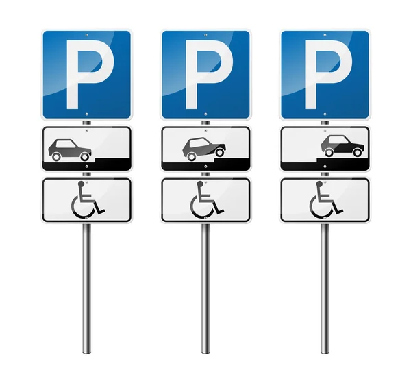 Ensemble de 3 panneaux routiers, isolés sur fond blanc. Parking pour handicapés. Illustration vectorielle EPS10 . — Image vectorielle