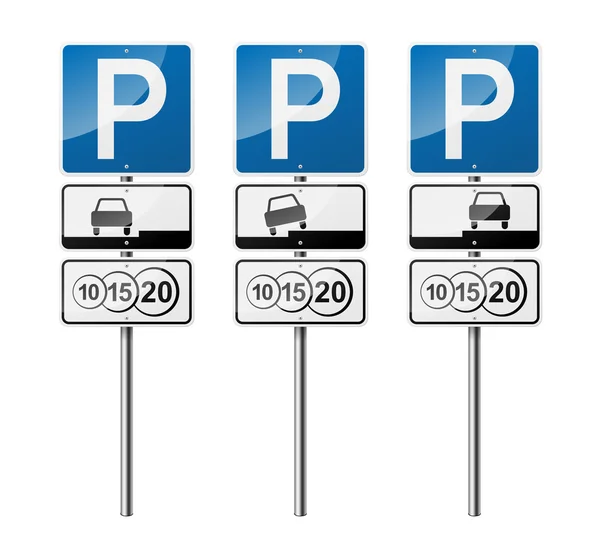 Ensemble de 3 panneaux routiers, isolés sur fond blanc. Parking payant. Illustration vectorielle EPS10 . — Image vectorielle