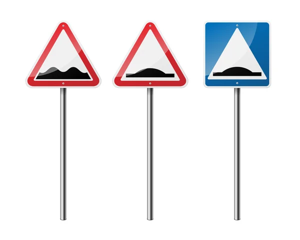 Beyaz arka plan üzerinde izole edilmiş 3 işaret kümesi. Yapay pürüzlülük. Engebeli yollar. Eps10 vektör illüstrasyon.