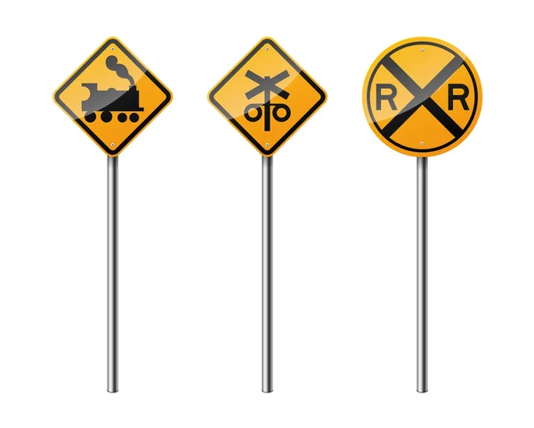 Набор из 3 дорожных знаков, изолированных на белом фоне. Железную дорогу. Векторная иллюстрация EPS10 . — стоковый вектор