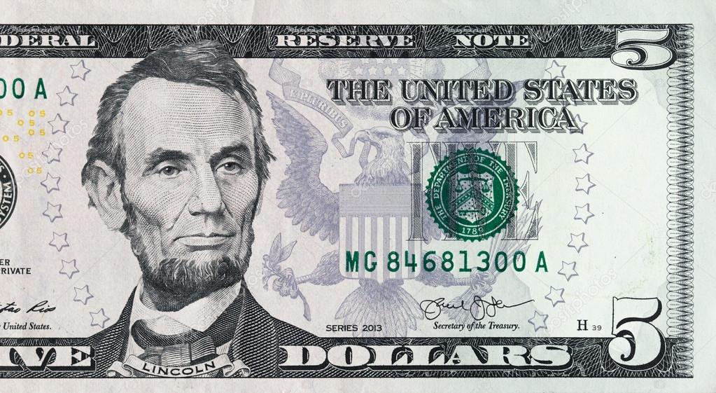Banknote of five dollars with the President