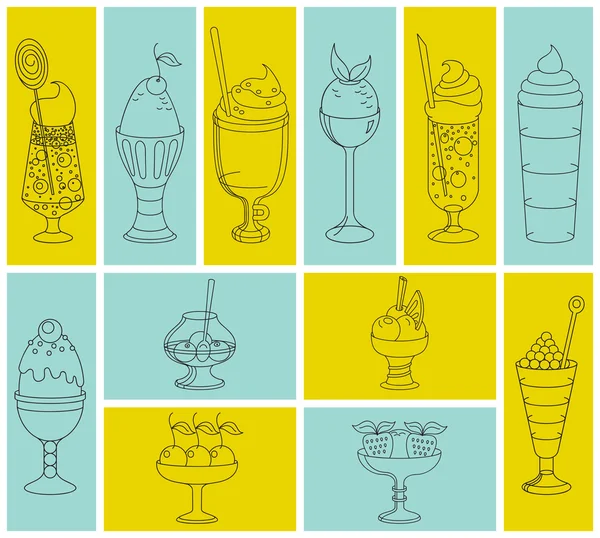 Набор икон из сладких коктейлей, десертов, мороженого . — стоковый вектор