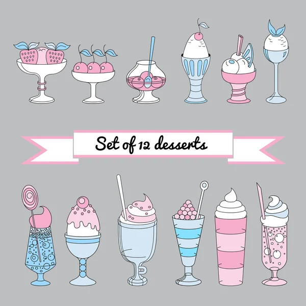 Набор цветных икон сладких коктейлей, десертов, мороженого . — стоковый вектор