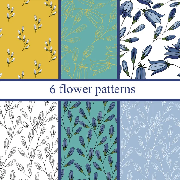 Ensemble de six motifs de fleurs sans couture avec des bluebells  . — Image vectorielle