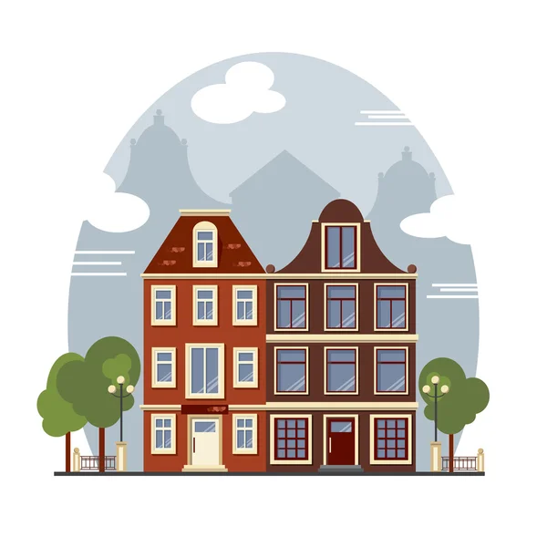 European cityscape. Amsterdam houses. — Stock Vector