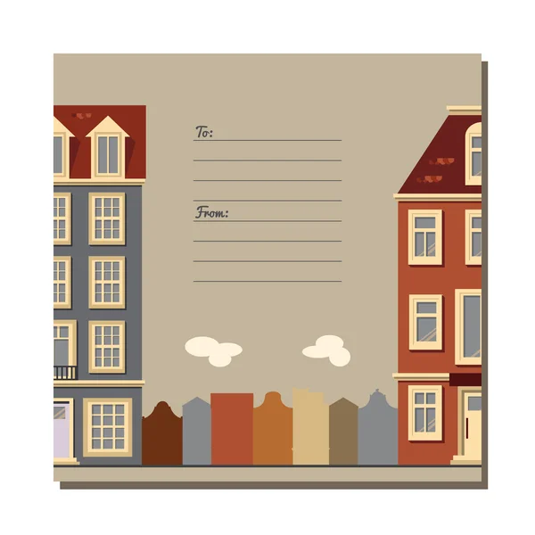 Universal card with old European style buildings. Amsterdam houses. — Stock Vector