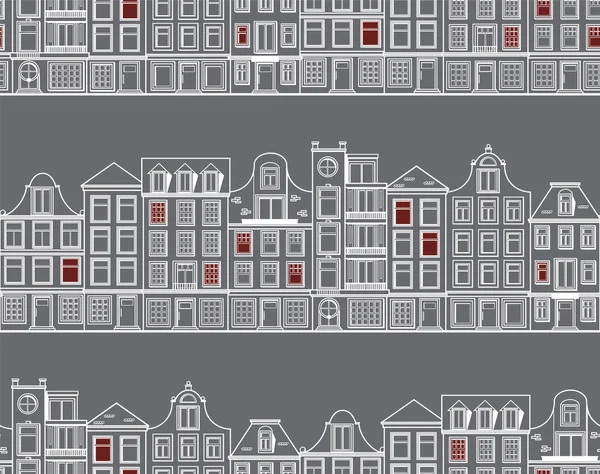 Seamless pattern with old historic buildings of Amsterdam. Flat style vector illustration. — Stock Vector