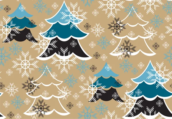 Winter pattern with trees and snowflakes — Stock Vector