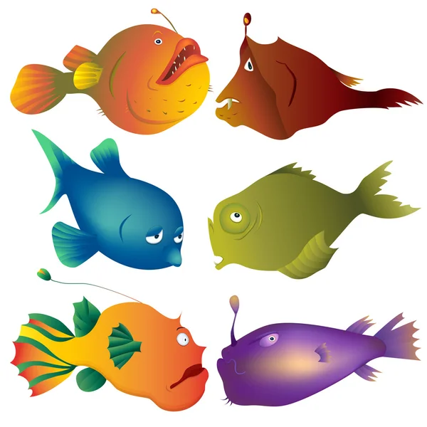 Dibujos animados brillantes y elegantes peces de aguas profundas . — Vector de stock