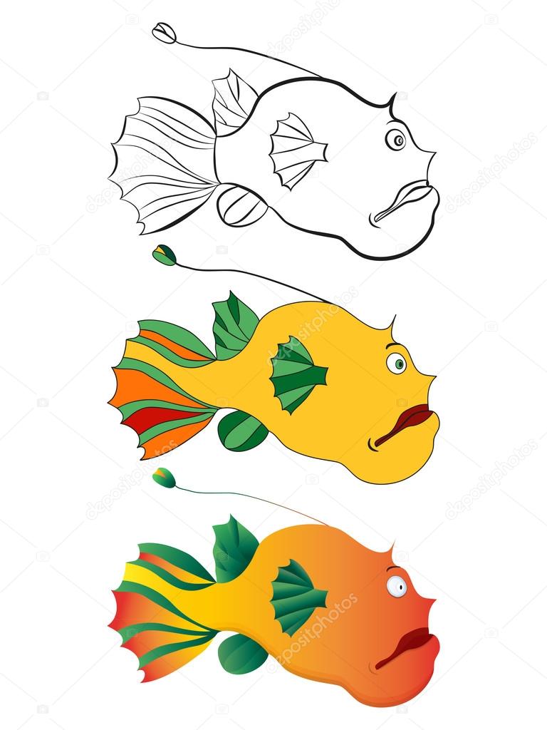 Three versions of a cartoon illustration of deep-water fish: black-and-white sketch, color, gradient Stock Vector Image by © #95626394 Three versions of a cartoon illustration of deep-water fish: black-and-white sketch, color, gradient Stock Vector Image by © #95626394
