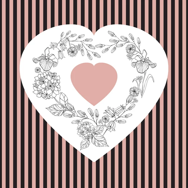 Dia dos namorados, ilustração do casamento com coração de flores — Vetor de Stock