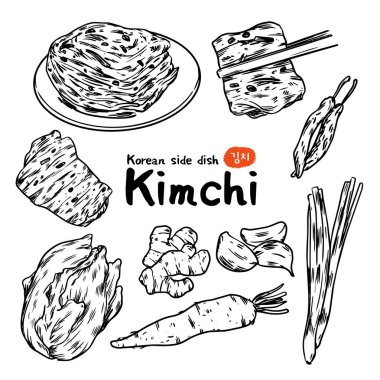 El çizimi Geleneksel Kore Kimchi çizimi çizimi