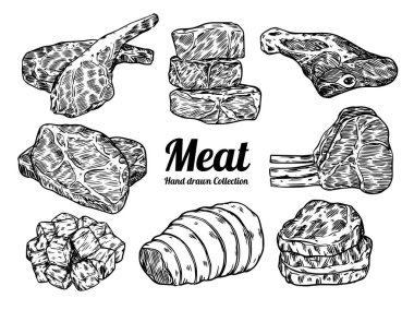 Elle çizilmiş kasap et ürünleri koleksiyonu