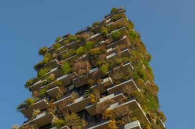 Milan 'ın Isola ilçesinde, balkonlarda büyüyen ağaçlarla birlikte Bosco Verticale 