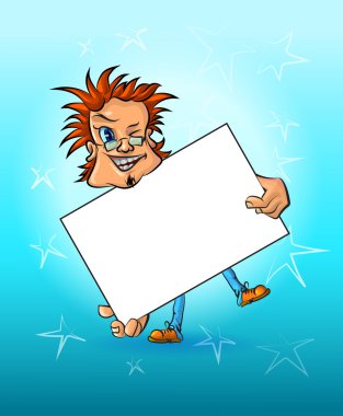 Vector illustration of a man with blank poster