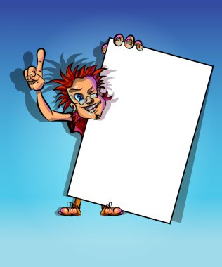 Vector illustration of a man with blank poster
