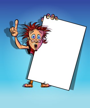 Vector illustration of a man with blank poster