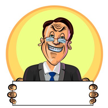 Vector image of an office worker with a blank poster