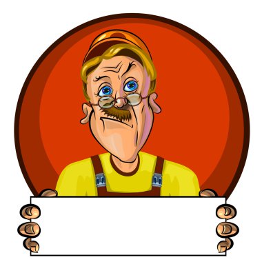 Vektör görüntü ciddi işçi boş poster holding