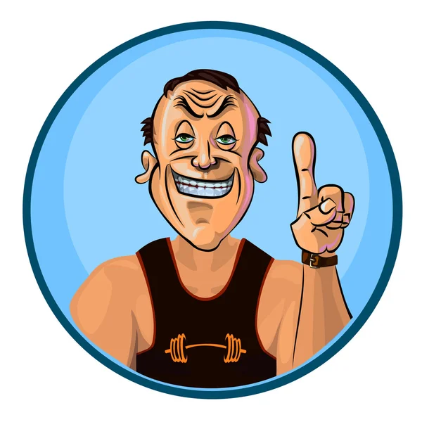 Vector image of smiling trainer holding his index finger up — Stok Vektör