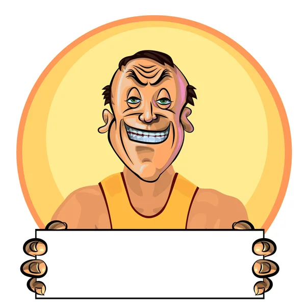 Vector illustration of a trainer with a blank poster — Stock vektor