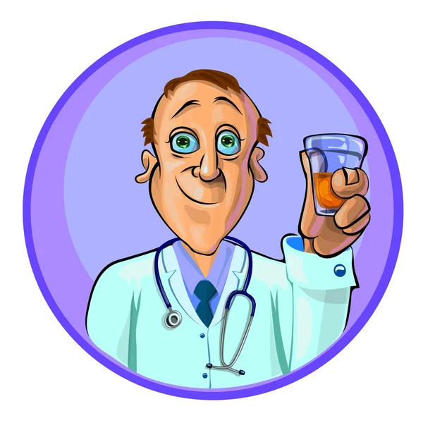 Vector illustration of a doctor with a glass — ストックベクタ