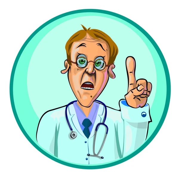 Ilustración vectorial de un médico con el dedo índice hacia arriba — Vector de stock